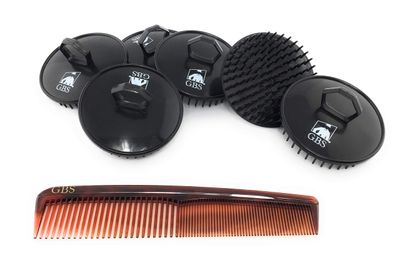 G.B.S Easy to Hold Hair Scalp Shampoo Brush Scrubber and Tortoise Dressing Comb, Black, Pack of 6