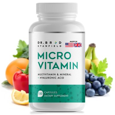 Dr Brad Stanfield Daily Low Dose MultiVitamin Mineral for Men Women to Support Cognitive Performance Memory Hyaluronic Acid for Skin Health TMG for Exercise (150 Count)