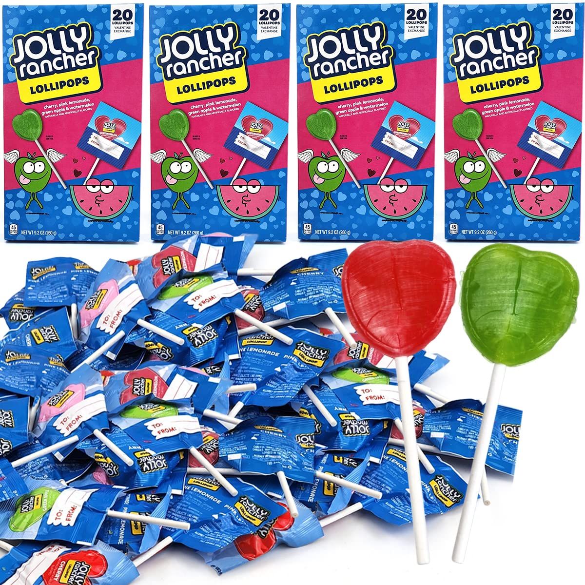 JollyRancher Heart Lollipops - 80 Count Heart-Shaped Lollipops - Individually Wrapped Candy in Sealed Bags - Perfect for Sharing