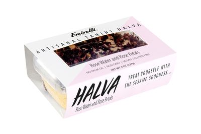 Emirelli Artisanal Halva Dessert - Authentic Middle Eastern Candy Turkish Sweets - Vegan Candy 55-Tahini Halwa - Halvah Traditional International Sweets - Rose Water and Rose Petal Flavor, Pack of 1