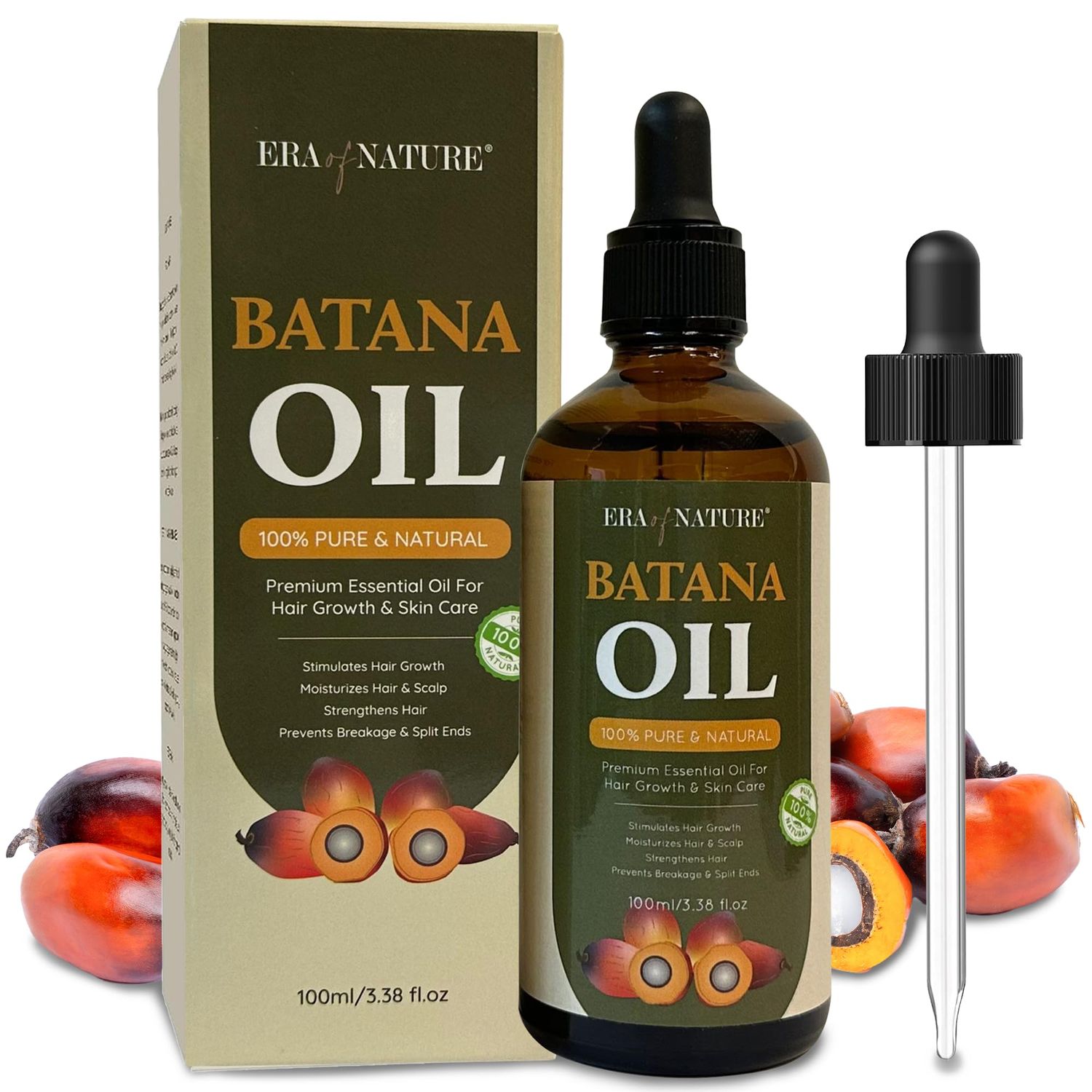 era of nature Batana Oil - 100 Pure, Raw Unrefined Oil from Honduras, Nourishes Hair Scalp. For Hair Growth. Made in Honduras. 3.38 Oz