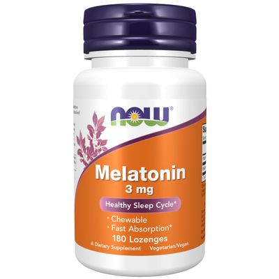 NOW Foods Supplements, Melatonin 3 mg, Free Radical Scavenger, Healthy Sleep Cycle, 180 Chewable Lozenges
