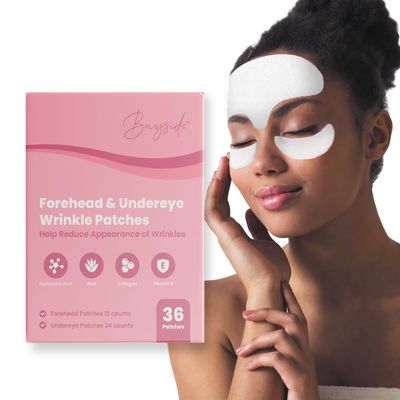 Bayside Forehead Under Eye Wrinkle Patches Set Hyaluronic Acid, Collagen Vitamin E Overnight Smoothing Treatment for Fine Lines Wrinkles Non-Invasive, Skin-Friendly Hydrating Care