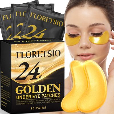 Under Eye Patches for Dark Circles 24K Gold Collagen Eye Mask for Puffy Eyes - Reduce Wrinkles and Eye Bags, Anti-Aging Retinol Hydrating Gel Eye Pads Skincare Eye Treatment Products