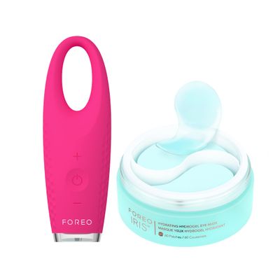 FOREO Eye Revive IRIS 2 Bundle - Lymphatic Drainage Eye Massager IRIS Hydrating Hydrogel Eye Mask, 60 pcs Dark Eye Circle Remover Eye Bags Remover - Eye Puffiness Reducer - Fuchsia