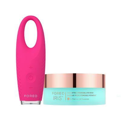 FOREO Eye Revive IRIS 2 Bundle - Lymphatic Drainage Eye Massager IRIS Hydrating Hydrogel Eye Mask, 60 pcs Dark Eye Circle Remover Eye Bags Remover - Eye Puffiness Reducer - Fuchsia