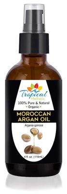 Tropical Holistic Pure Moroccan Argan Oil 4 oz, 100 Natural Organic, Cold Pressed Argan Oil for Skin and Hair to Restore Shine, Control Frizz, Hydrates Skin, Nourishes Brittle Nails