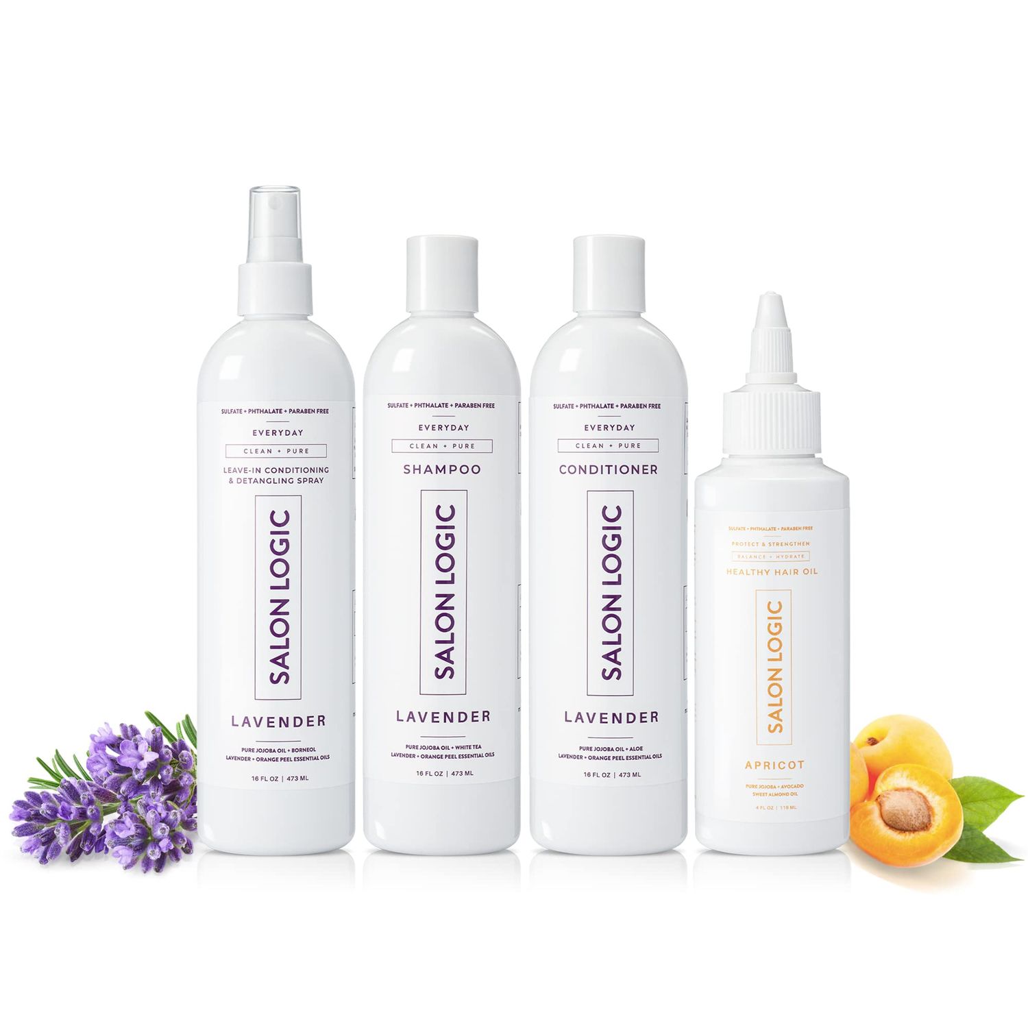 SalonLogic Shampoo, Conditioner, Spray, Oil Set - Salon Quality, Keratin treatment, Naturally Scented, Hydrating, Moisturizing, Cleansing Treatment, Sulfate Free, Safe for Color Treated Hair