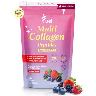 Fuel Beauty Blend Premium multi Collagen Protein Powder - 11-in-1 Collagen formula for Women with Resveratrol Extract Hyaluronic Acid, Biotin beauty supplements Hair, Skin Nails Support- Mixed Berry