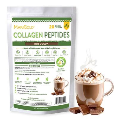 MariGold Grass-fed Collagen Peptides Powder Hot Cocoa 1LB - 100 Pure, Type I III Bovine Hydrolyzed Collagen, Non-GMO, Hormone Free, Soy Free, Gluten Free, Dairy Free, Keto-Friendly
