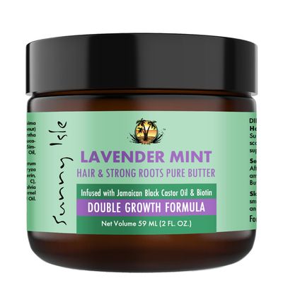 Sunny Isle Lavender Mint Hair and Strong Roots Butter 2oz Infused with Biotin Jamaican Black Castor Oil Strengthen and Nourish Hair Dry Scalp, Split Ends Double Growth Formula