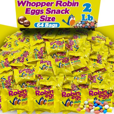 Woppers Robin Eggs Candy, Bulk 64 Count Snack Size Individually Wrapped Whoopers Milk Chocolate Malted Balls with Pastel Candy Shells, for Goodie Bags Stuffers, Easter Baskets Egg Hunt, 2 Lbs