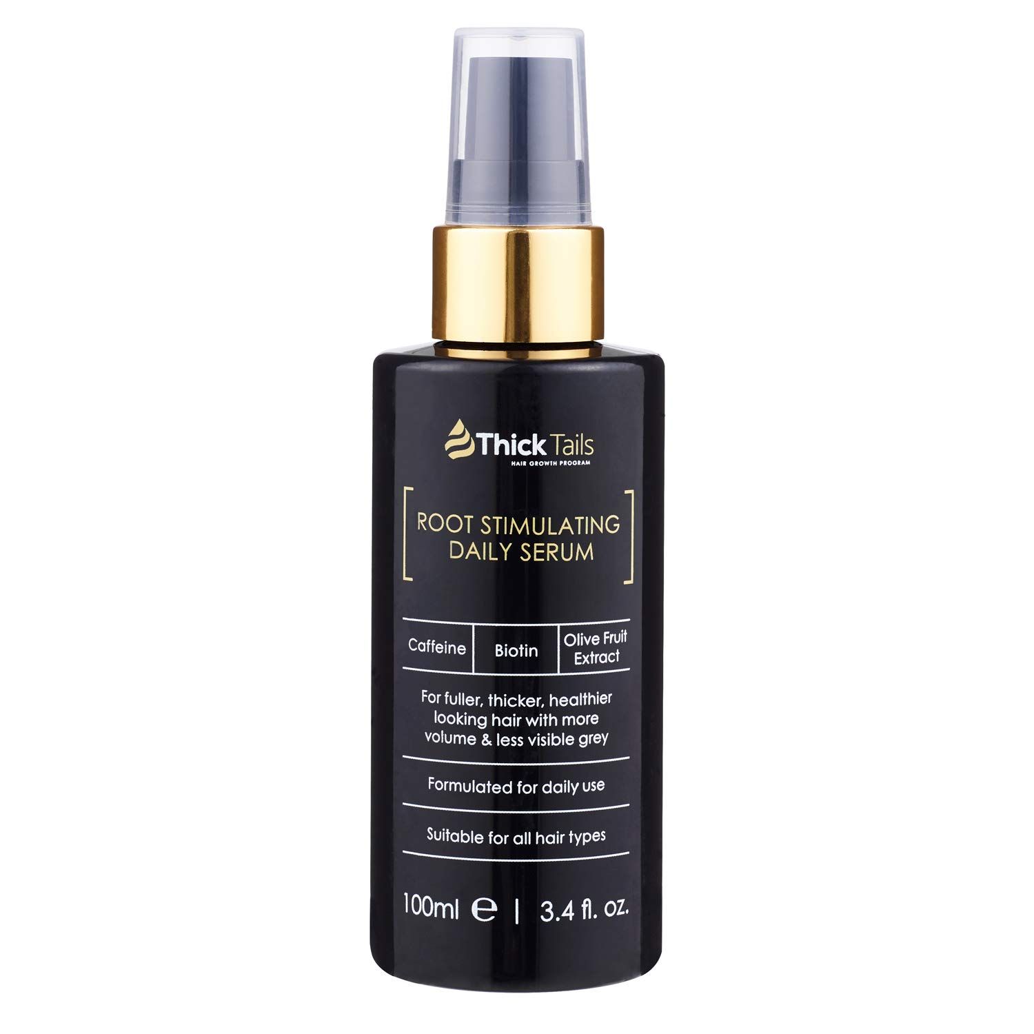 ThickTails Root Stimulating Leave-In Hair Serum - 3.4 fl.oz Strengthens, Nourishes Revitalises for Fuller-Looking Hair Caffeine, Biotin Peptides Reduce Breakage Thinning
