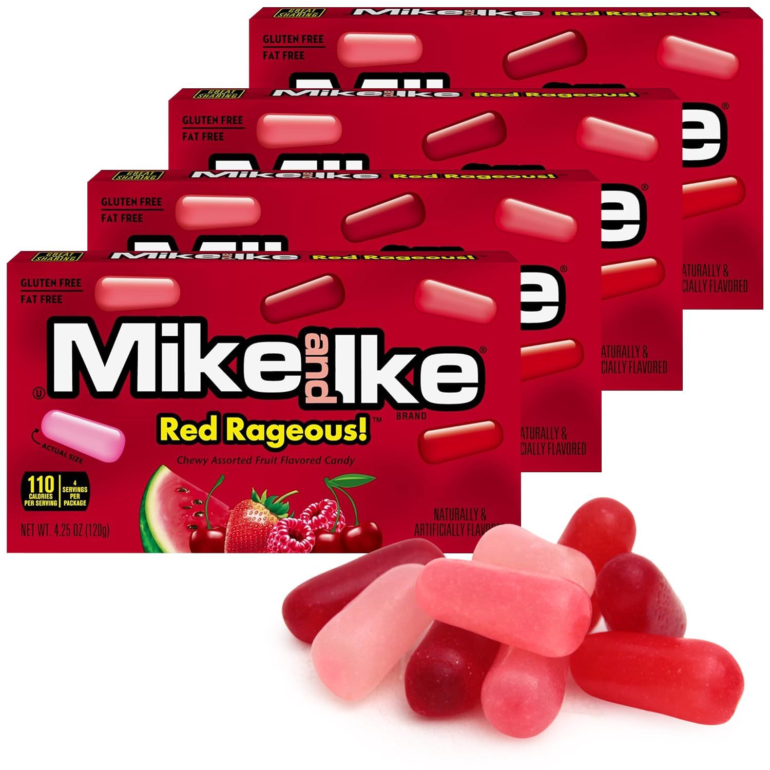 Mike and Ike Candy Red Rageous Flavor, 4 Pack of Movie Theater Candy Boxes 4.25OZ Each, Ideal Mike and Ike Candy for Your Favorite Films, Perfect Theater Box Candy for Sharing with Friends