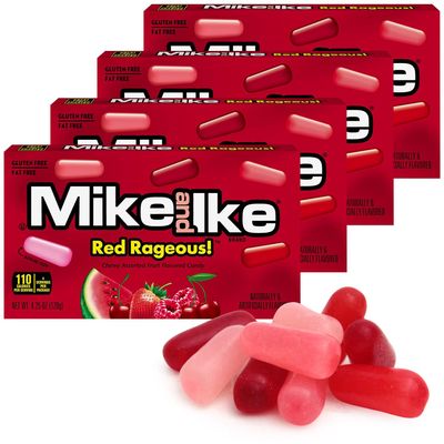 Mike and Ike Candy Red Rageous Flavor, 4 Pack of Movie Theater Candy Boxes 4.25OZ Each, Ideal Mike and Ike Candy for Your Favorite Films, Perfect Theater Box Candy for Sharing with Friends