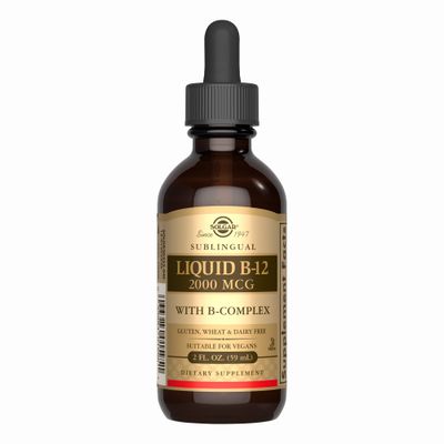 SOLGAR Liquid B-12 with B-Complex - 2 fl oz - Supports Energy, Immune Nervous System Health - Vegan, Kosher, Gluten Free