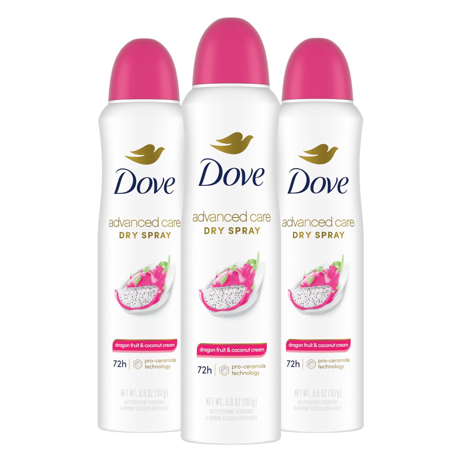 Dove Advanced Care Antiperspirant Deodorant Spray for Women 3 Pack Dragon Fruit Coconut Cream 72 hour sweat and odor protection 3.8oz