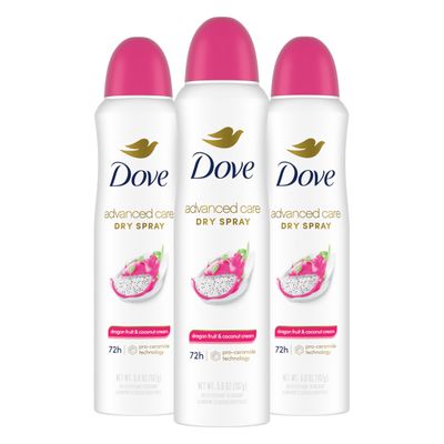 Dove Advanced Care Antiperspirant Deodorant Spray for Women 3 Pack Dragon Fruit Coconut Cream 72 hour sweat and odor protection 3.8oz
