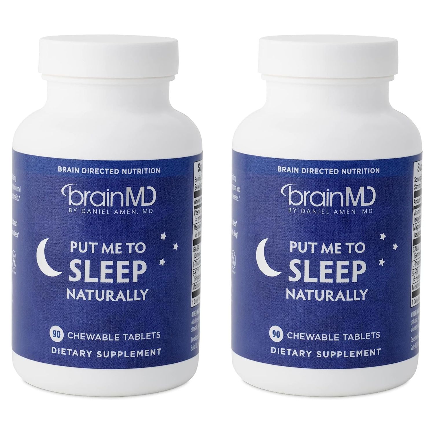 BRAINMD Dr Amen Put Me to Sleep Naturally - 90 Chewable Tablets, Pack of 2 - with Melatonin, L-Theanine, Magnesium, GABA, Vitamin B6 5-HTP - Gluten Free - 90 Total Servings
