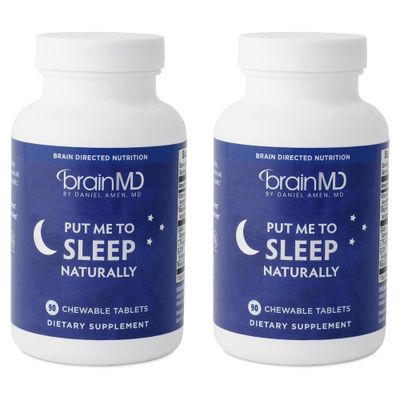 BRAINMD Dr Amen Put Me to Sleep Naturally - 90 Chewable Tablets, Pack of 2 - with Melatonin, L-Theanine, Magnesium, GABA, Vitamin B6 5-HTP - Gluten Free - 90 Total Servings