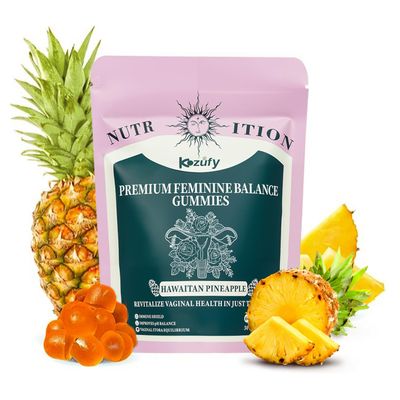 Kzufy Premium Feminine Balance Gummies for Women - Hawaiian Pineapple Flavor, Supports PH Balance, Immune Health Vaginal Wellness - Vegan, Gluten-Free, 60 Gummies (30-Day Supply)