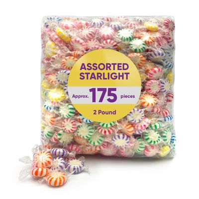 CJ Sweets Assorted Fruit Flavored Starlight Hard Candy, 2 Pounds Approx 175 Pieces of Individually Wrapped Fruit - Candy Variety Pack - Christmas Candy for Holiday Candied Fruit Bulk