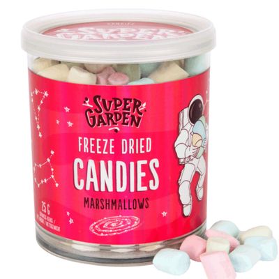Super Garden Freeze Dried Mini Marshmallows - Crunchy Candy Treats for Hot Cocoa Cake Decorating - Space Food Style Dessert Topping - Resealable Snack Bag for Kids Adults - 0.88oz
