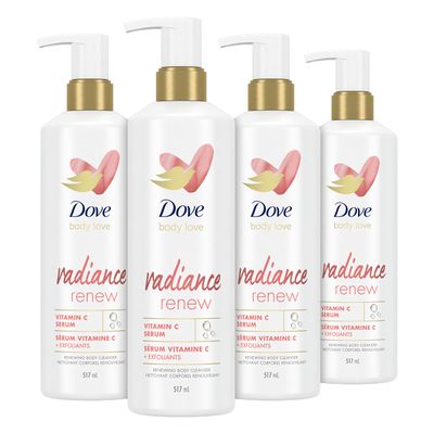 Dove Body Love Body Cleanser Radiance Renew 4 Count For Dull Skin Exfoliating Body Wash with Vitamin C Serum 17.5 fl oz