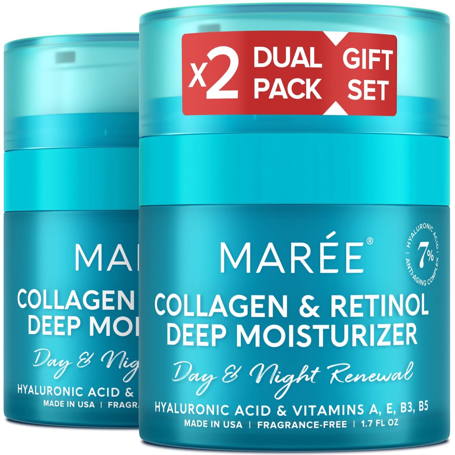 MAREE Face Moisturizer Collagen Cream for Face Gift Set 2 Pack - Hyaluronic Acid Retinol - Anti-Aging Wrinkle Creams - Crema Para La Cara