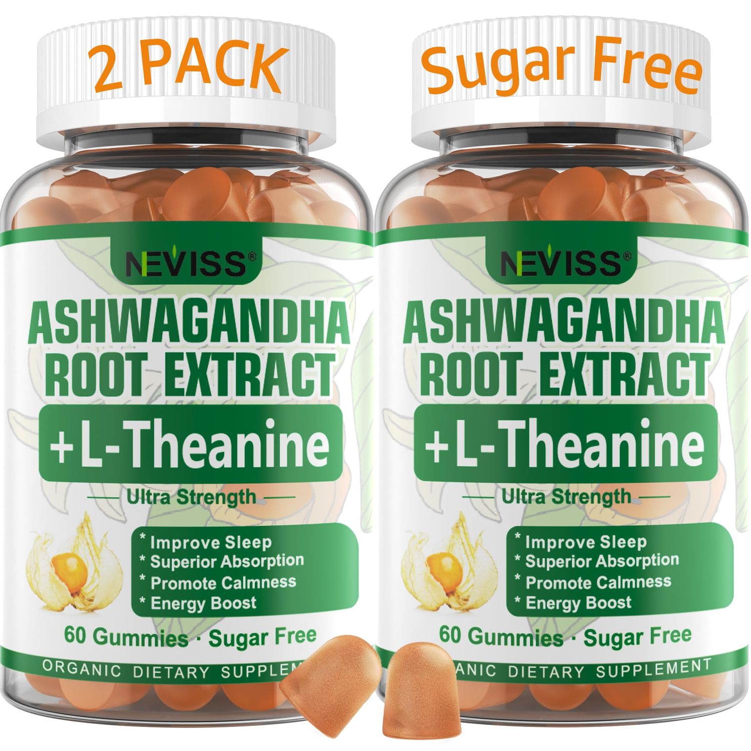 NEVISS Ashwagandha Gummies 2000mg, Feel Refreshed, Plus Proprietary Blend with L-Theanine, 5-HTP, Lemon Balm, Magnesium for Calm, Zzzs Relaxation Support, 120 Count