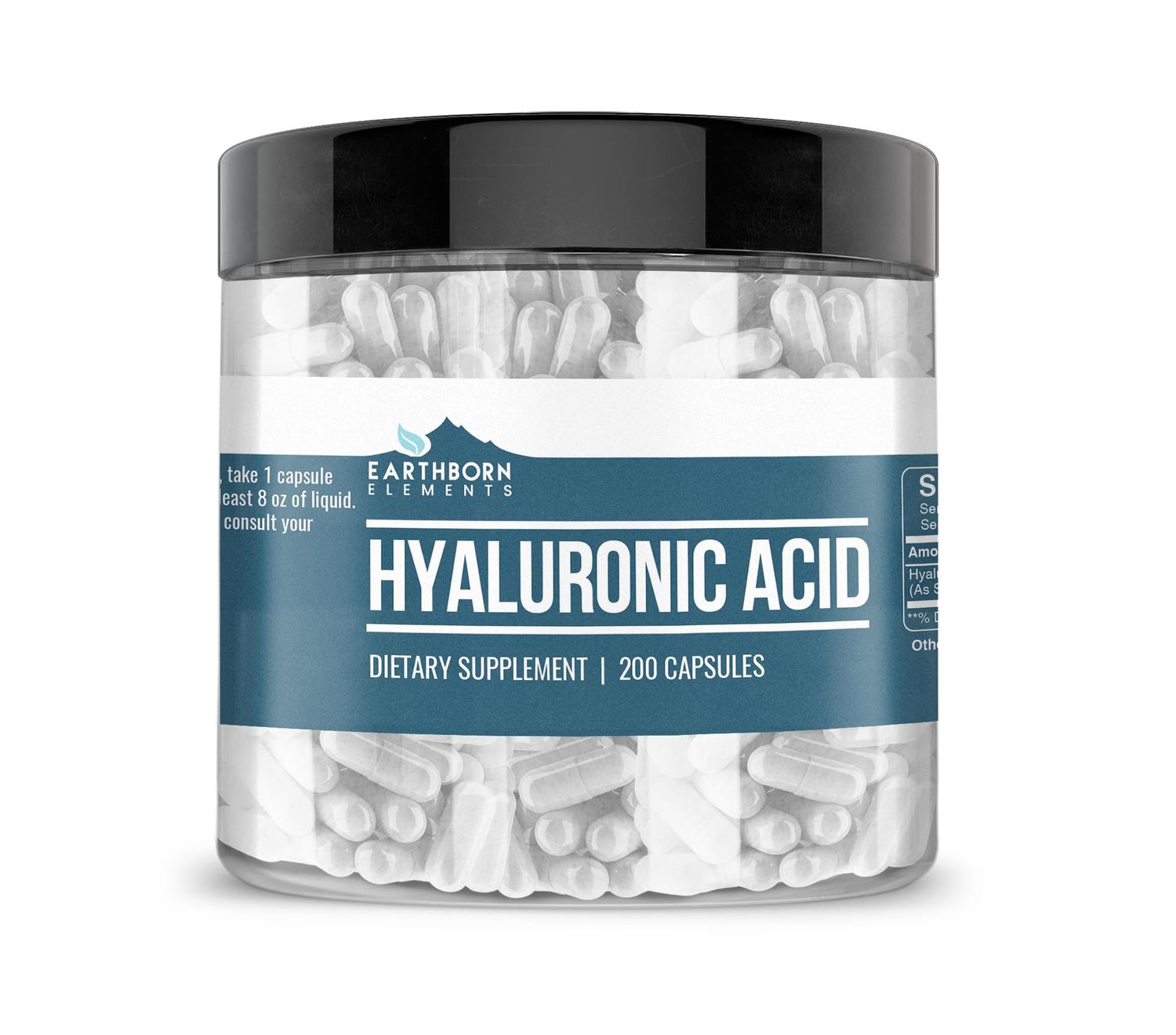 Earthborn Elements Hyaluronic Acid 200 Capsules, Pure Undiluted, No Additives