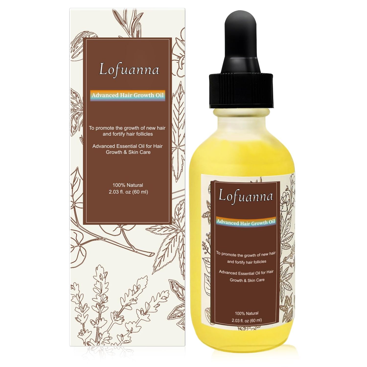 Veganic Natural Hair Growth Oil, 100 Natural Hair Oils with Green Coffee, Castor Oil, Argan Oil, Coconut Oil, and Rosemary Oil to Encourage Fuller Hair Thickening and for Hair Loss Thin Hair 60ML