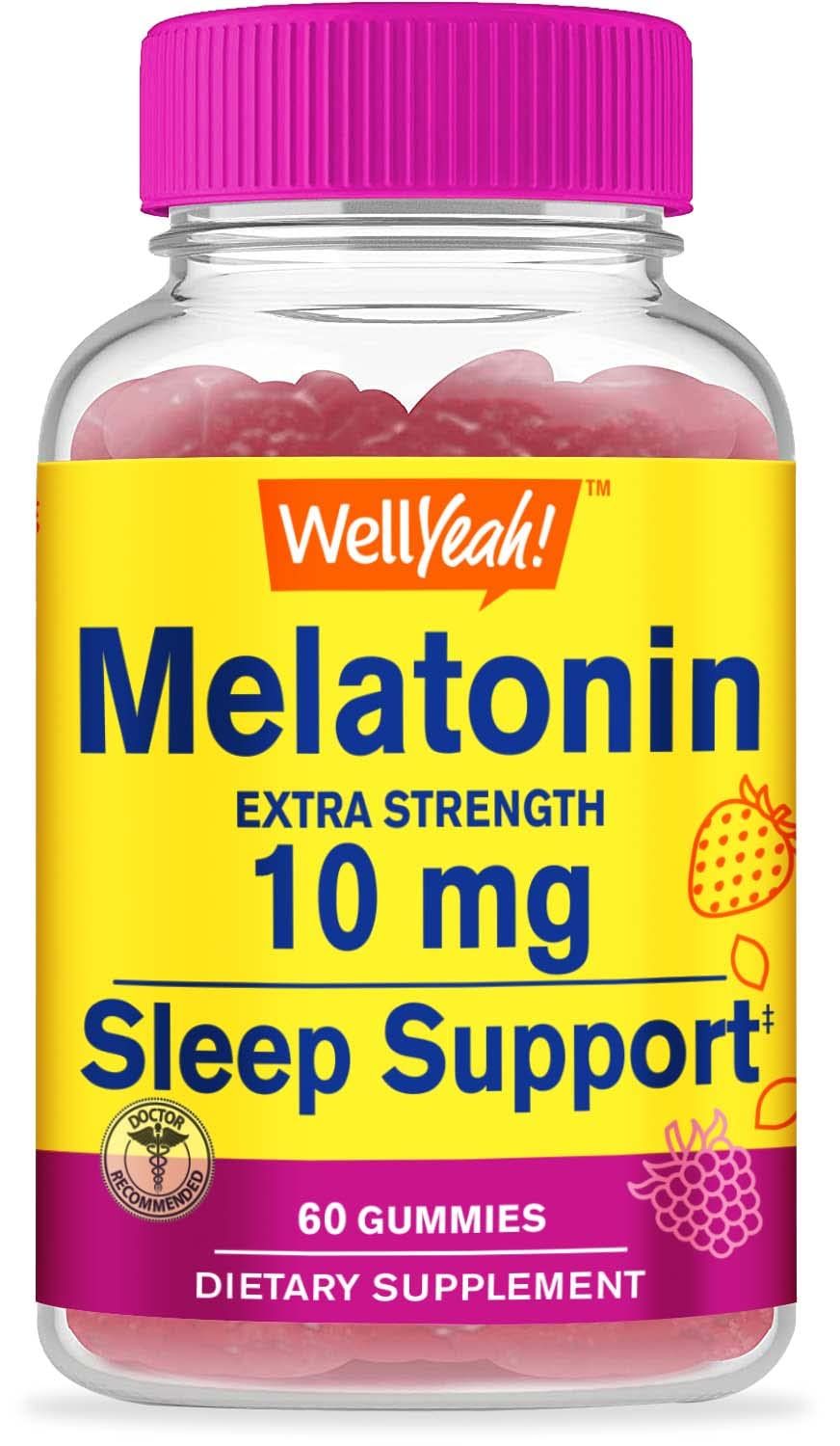 WellYeah Melatonin 10mg Gummies - 2 Month Supply - Natural Sourced Flavor, Drug-Free Gummy Supplement - Gluten and Gelatin Free, Vegetarian - 60 Gummies