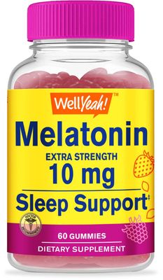 WellYeah Melatonin 10mg Gummies - 2 Month Supply - Natural Sourced Flavor, Drug-Free Gummy Supplement - Gluten and Gelatin Free, Vegetarian - 60 Gummies