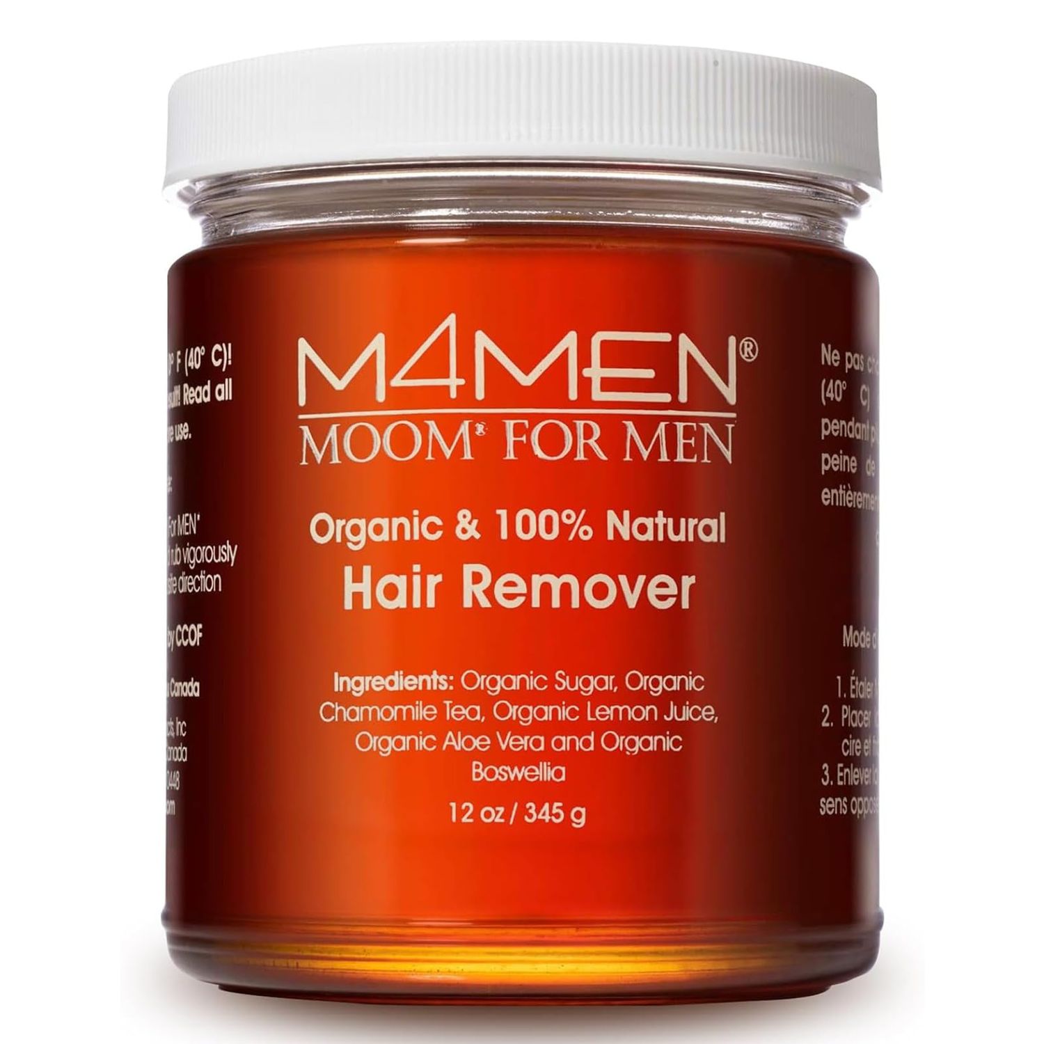 MOOM Organic Hair Removal Sugar Wax for Men with Aloe Vera Chamomile - Soft Wax for Sensitive Skin Men Hair - Perfect for Back, Chest, Eyebrow Body - 12 oz Jar (Strips Sticks NOT Included)