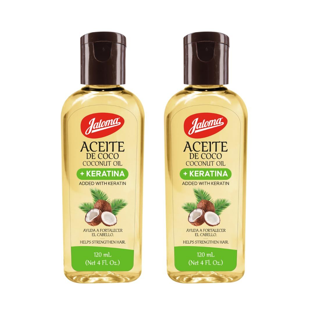 Jaloma Coconut Oil with Keratin to Help Strengthen Hair, 2 Pack, 4 Oz Each Bottle