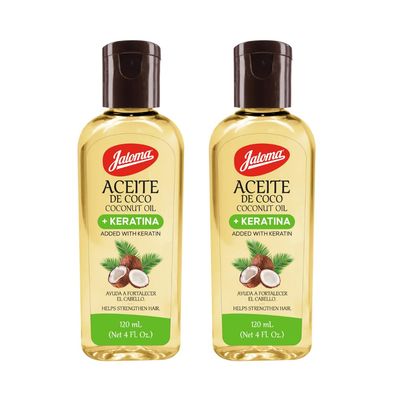 Jaloma Coconut Oil with Keratin to Help Strengthen Hair, 2 Pack, 4 Oz Each Bottle