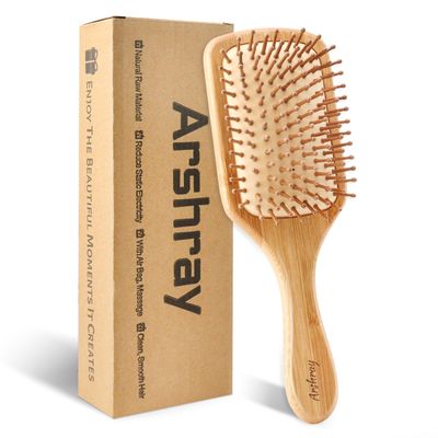 Arshray Natural Bamboo Bristles,Soft Bristle Cushion,Reduce Static Electricity,Hair Comb Teeth Round and Smooth,Promote Scalp Blood Circulation,Ergonomic Handle