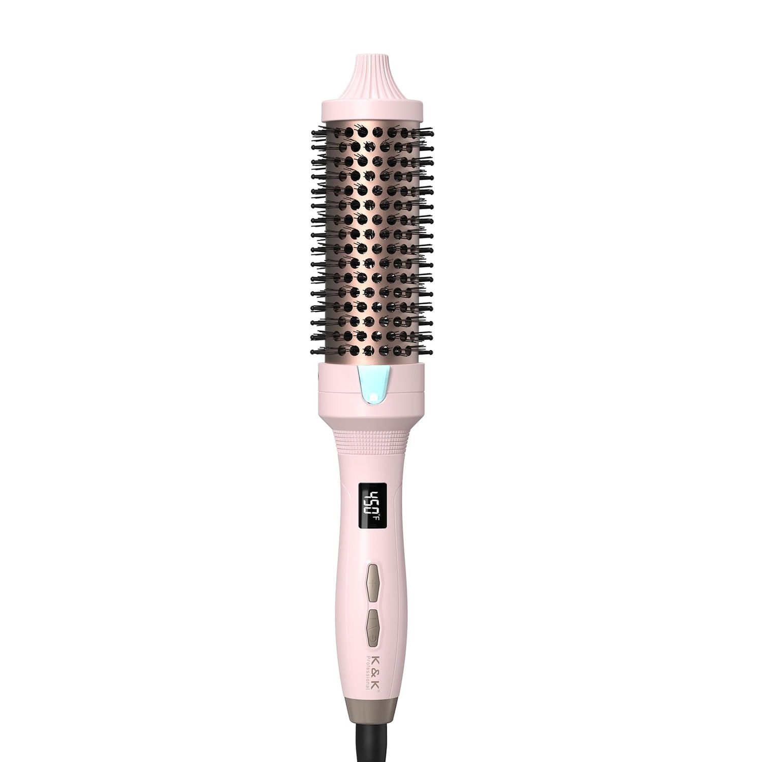 KK 1 12 Inch Ceramic Tourmaline Ionic Heated Round Brush Curling Brush Creates Blowout Look -Creates Root Volume Loose Curls Volume Curls Dual Voltage Hair Styling Tool (Pink, 1.5 Inch)