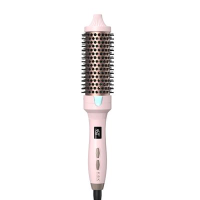 KK 1 12 Inch Ceramic Tourmaline Ionic Heated Round Brush Curling Brush Creates Blowout Look -Creates Root Volume Loose Curls Volume Curls Dual Voltage Hair Styling Tool (Pink, 1.5 Inch)
