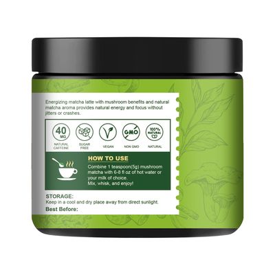 ORGFUN Mushroom Matcha, Japanese Ceremonial Matcha Infused With 7 Superfood Mushrooms, MCT Oil, Coconut Milk Powder, No Added Sugar, Non-GMO, Great Iced Matcha Latte 4.58 Oz