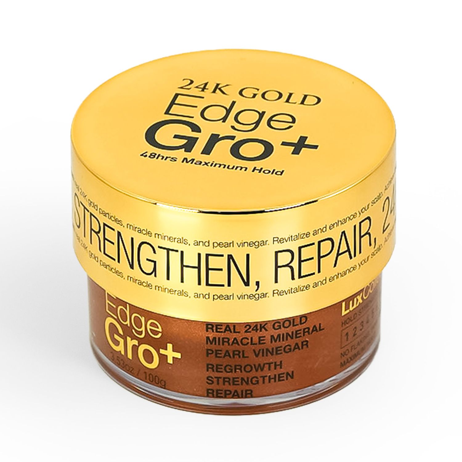 Lux Collection Edge Lux Edge Control Wax 48 Hour Maximum Hold No Flaking Natural Ingredients Scented Conditioning Styling Hair Gel Tamer (3.53 Ounce (Pack of 1), 24K Gold Edge Gro)