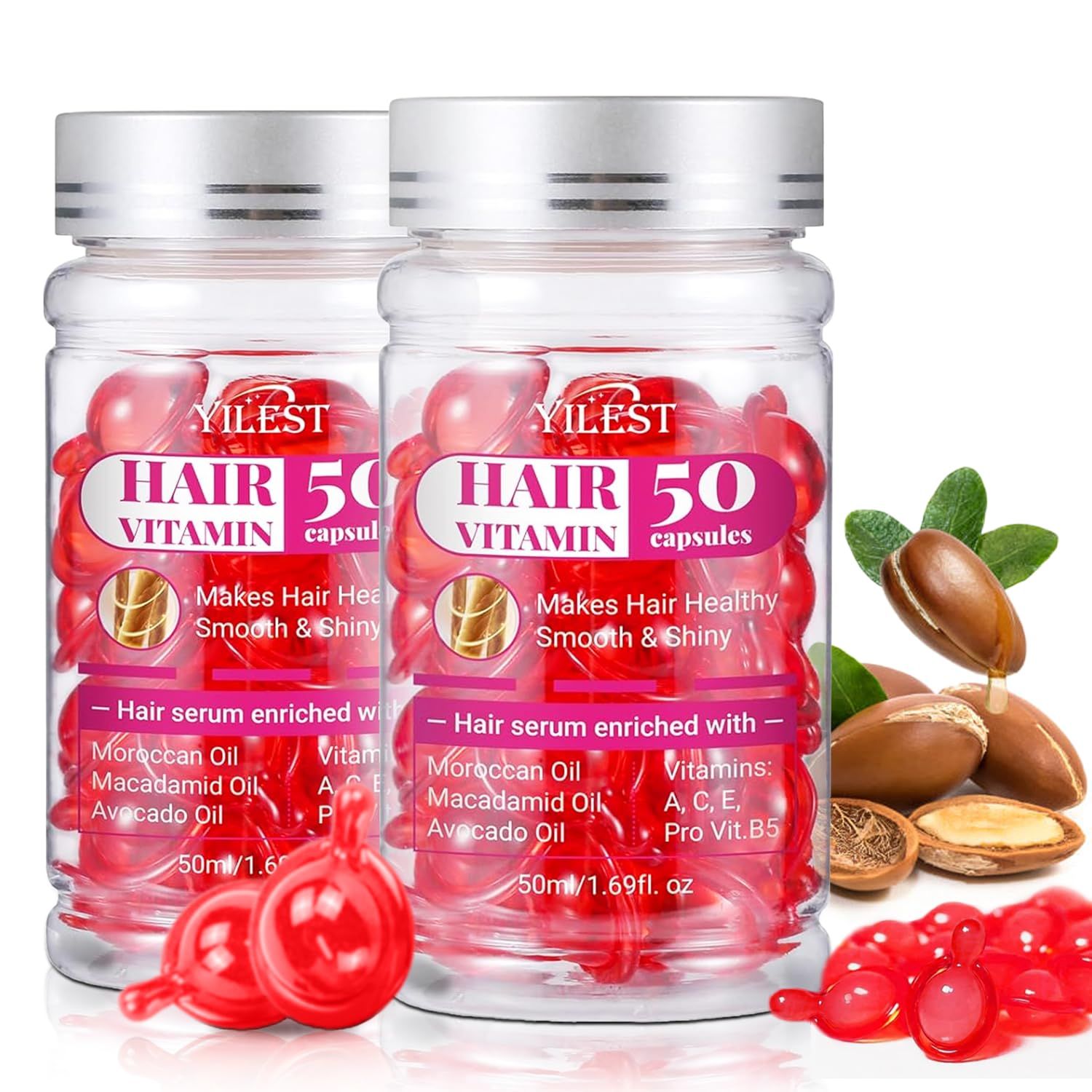 Hair Treatment Serum Oil Capsules Hair Vitamins Hair Serum for Frizzy and Damaged Hair Hair Oils for Hair Growth for Women Men (2PCS)