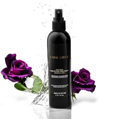 Lion Locs Rosewater Spray for Dreads, Dreadlocks, Braids, Faux Locs, Crochet Locs, Sisterlocks with Aloe, Essential Oils, Vitamins, and Glycerin Organic Vegan Conditioner Rose Water Spritz (2oz)