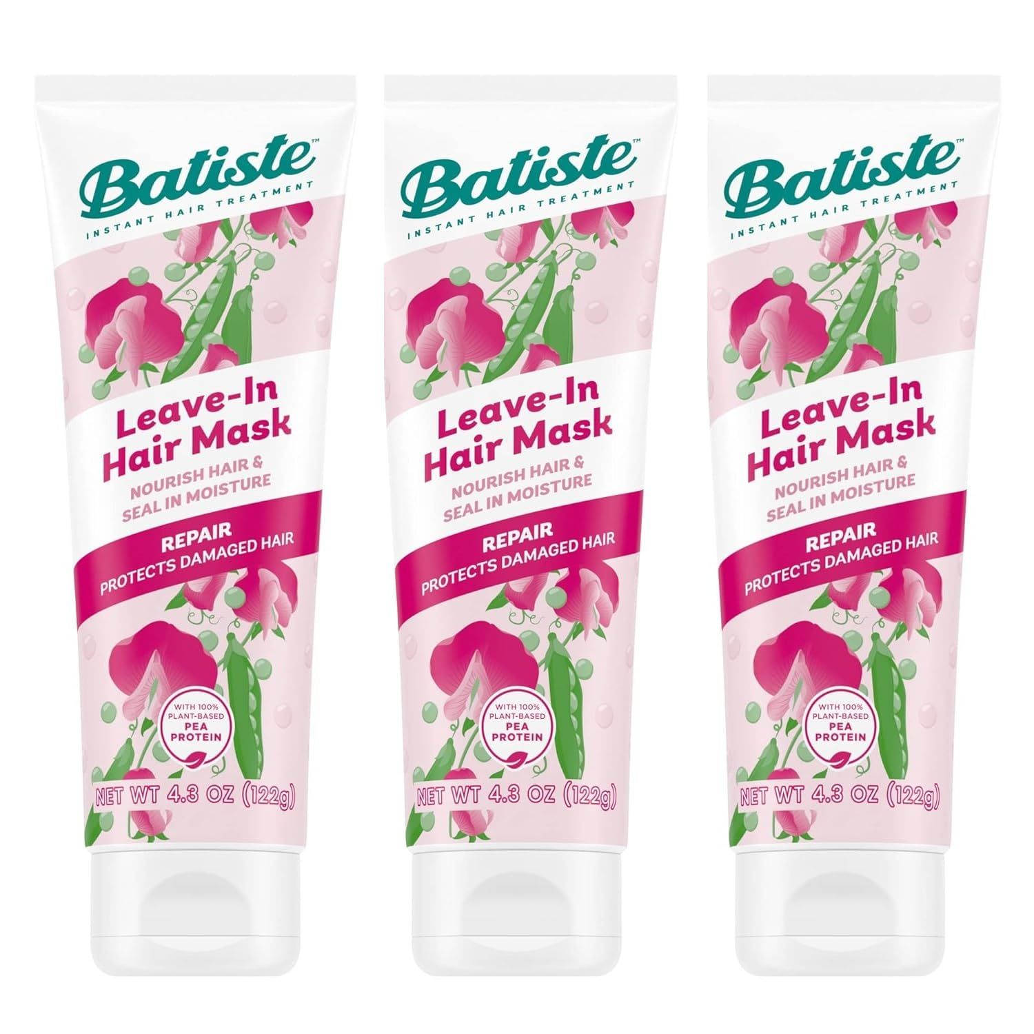 Batiste Heat Protectant For Hair Leave In Conditioner Hair Mask, Smooth, Seals Split Ends, Hair Conditioner for Dry or Wet Hair, Infused with vitamin E for Enhancing Haircare, 4.3oz (Pack of 3)