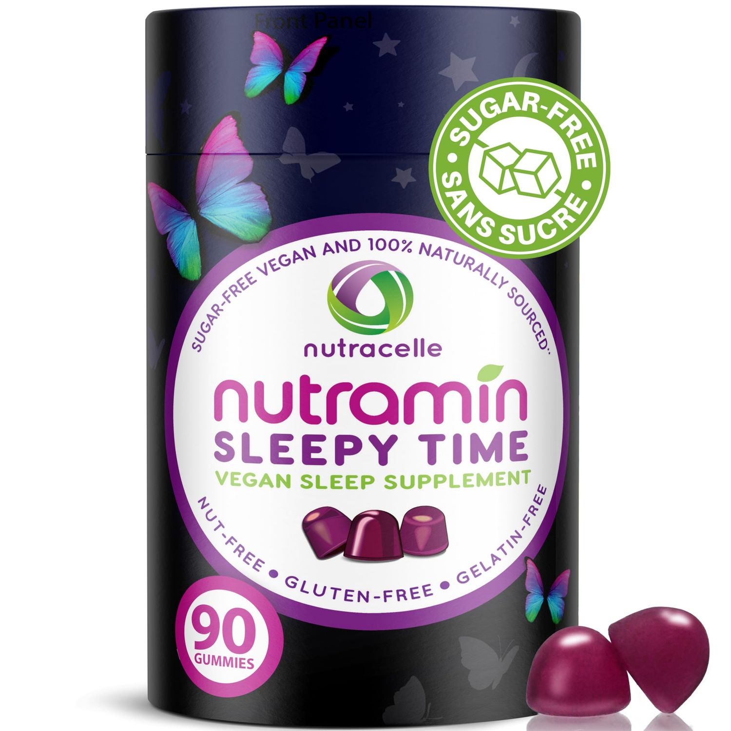 Nutramin Sleepy Time Gummy: The Vegan, Sugar-Free, Natural Melatonin 5mg for Longer Deeper Sleep - No Next-Day Grogginess, Non-Habit Forming Delicious Drug-Free Allergy-Safe Herbal Sleep Gummies