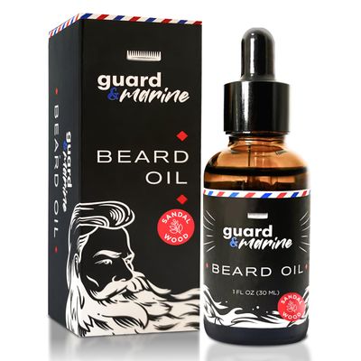 GUARDMARINE Beard Oil - 1 fl oz. All Natural Formula for Growth, Softening, Strengthening, and Conditioning Sensitive Hair, Beard and Mustache, Dry Skin (1 fl oz, Sandalwood)