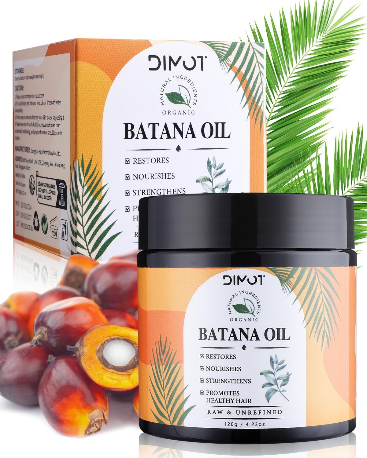 Raw Batana Oil for Hair Growth Dr Sebi Organic, 100 Percent Pure Batana Oil, 4.06 oz Batana Oil Organic From Honduras, Dr Sebi Batana Oil for Eliminates Split Ends Increases Shine(Orange)