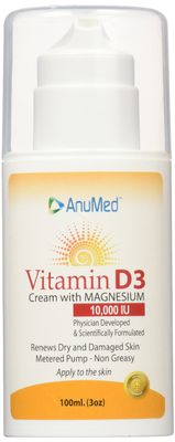 ANUMED - Vitamin D3 10,000 IU Cream with Magnesium Hyaluronic Acid Vitamin E for Beautiful and Healthy Skin Care. Promotes Stronger Bones, Muscles, Joints, Heart, Immune System, Non-Greasy (3oz)