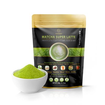 Nourishment Rituals Green Tea Super Latte Matcha Powder Authentic Japanese Instant Ceremonial Grade Matcha, Superfood Powder Blend - Pack of 1, 260g (12-Servings)